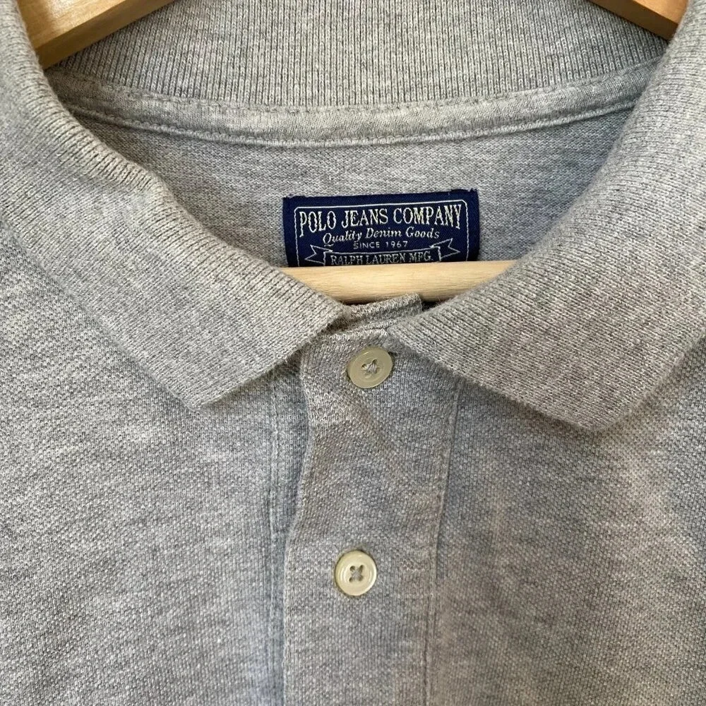 Ralph Lauren Polo Jeans Co. Mens Size XL Short Sleeve Cotton Polo Shirt in Gray